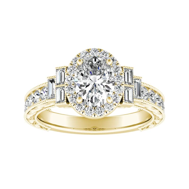 Auriya 14k Gold Vintage Art Deco Oval-cut Halo Diamond Ring 1 5/8cttw - Yellow - 7.5