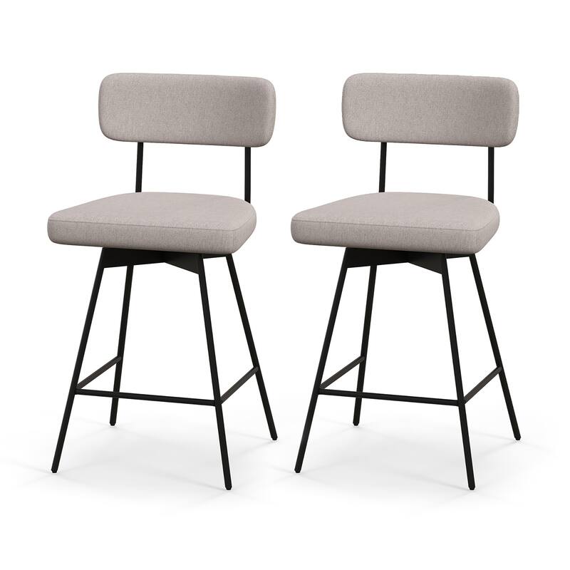 Gymax 2PCS Swivel Bar Stool 25'' Upholstered Bar Height Dining Chair - Beige