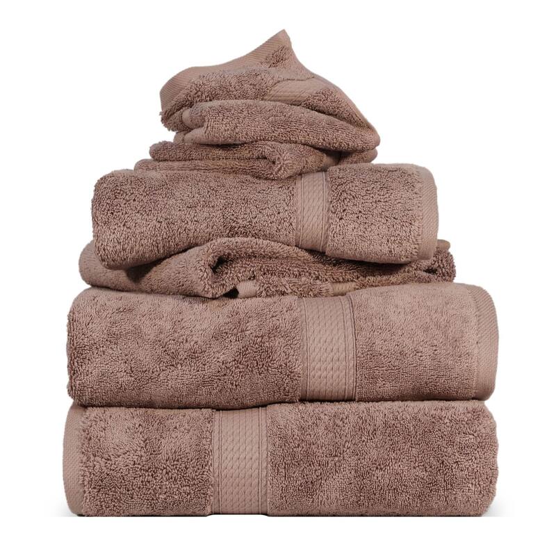 Blue Nile Mills Luxury 6-Piece Egyptian Cotton Towel Set, Thick Absorbent Bathroom Towels - Muted Mauve