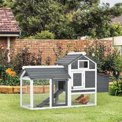 Compact Fir Wood Chicken Coop with Elevated House, Nesting Box, and Ramp