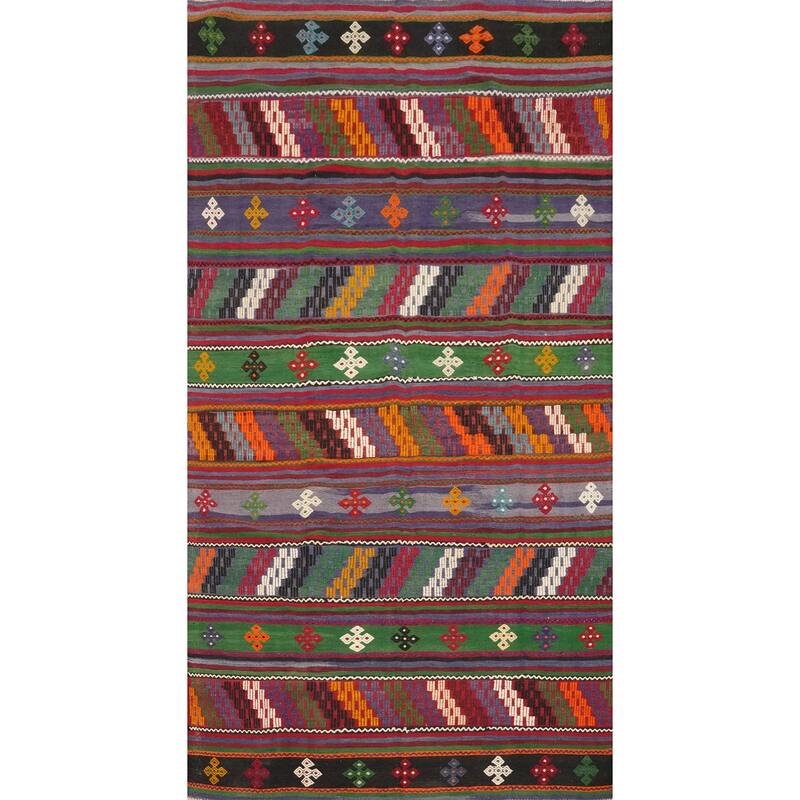Hand Woven Oriental 100% Wool Carpet Southwestern Tribal Multi-Colored Kilim Area Rug - 9' 9'' X 5' 6''