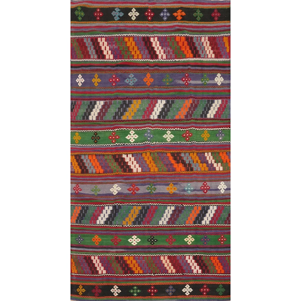 Hand Woven Oriental 100% Wool Carpet Southwestern Tribal Multi-Colored Kilim Area Rug - 9' 9'' X 5' 6''