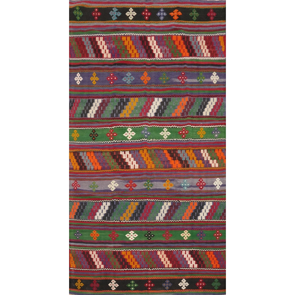 Hand Woven Oriental 100% Wool Carpet Southwestern Tribal Multi-Colored Kilim Area Rug - 9' 9'' X 5' 6''