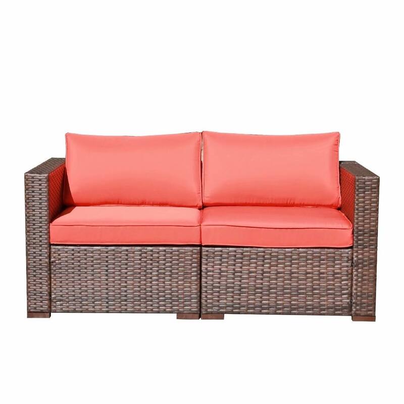 Outdoor 2 Pieces Sectional Sofa Set Wicker Loveseat Corner Sofa