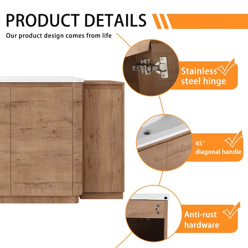 Bathroom Vanity With Sink In 36/40/48/52/60/64/84/92 Inch, Freestanding Bathroom Vanity With Doors and Adjustable Shelf