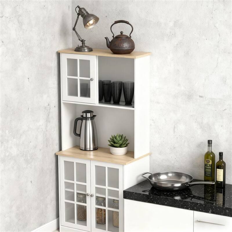 Freestanding Kitchen Pantry Cabinet with Hutch