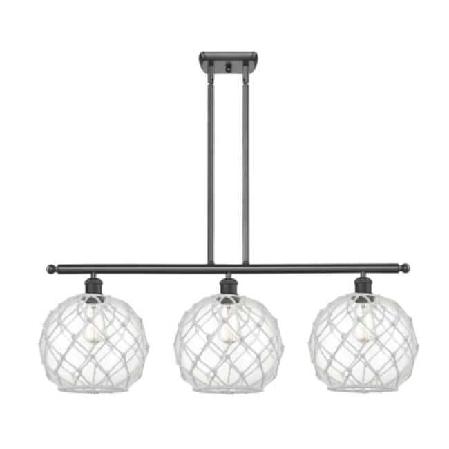 Innovations Lighting Large Farmhouse Rope 3 Light 36" Wide Linear - Matte Black / Clear Glass with White Rope