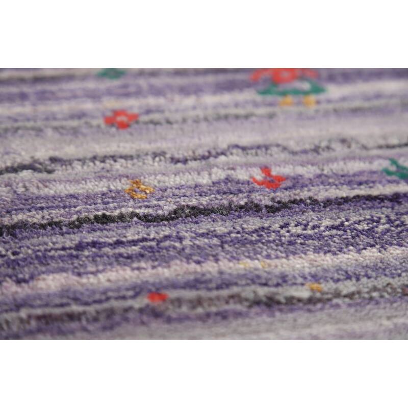 Hand Knotted Oriental 100% Wool Carpet Tribal Stripe Purples Gabbeh Area Rug - 8' 3'' X 5' 2''
