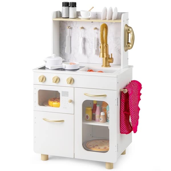 slide 2 of 10, Gymax Kids Kitchen Set Pretend Play Kitchen w/ Stoves & Faucet & Sink White