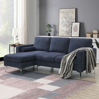 Blue-Grey Sectional Sofa 4-Seat Couch with Reversible Chaise, Pillows ...