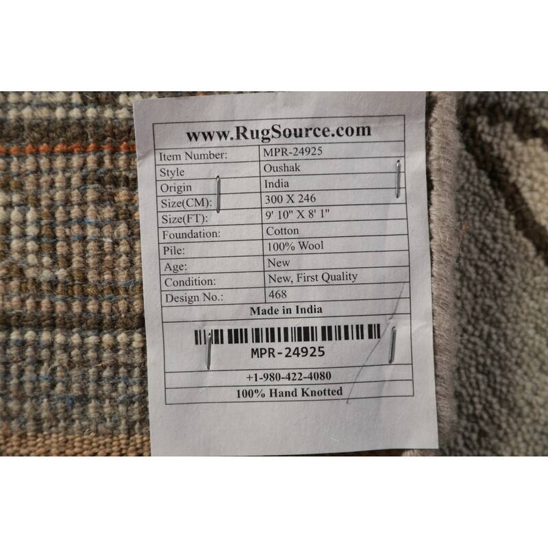 Oushak Indian Area Rug Hand-Knotted Oriental Grey Wool Carpet - 8'1" x 9'10"