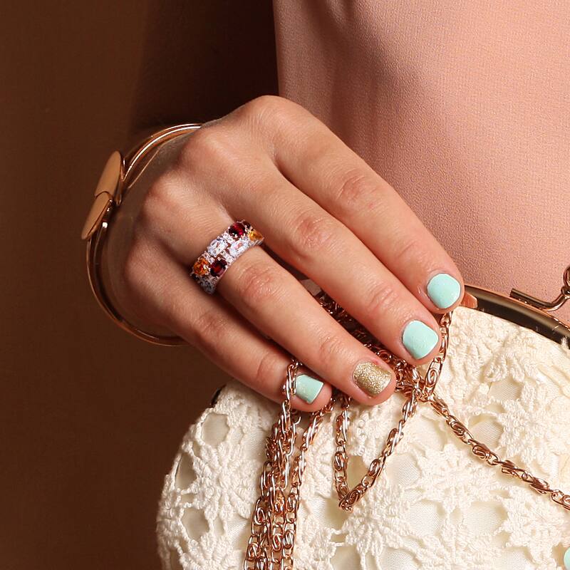 Miadora Aquamarine, Rhodolite, Citrine, Iolite & White Topaz Mosaic Ring in Sterling Silver