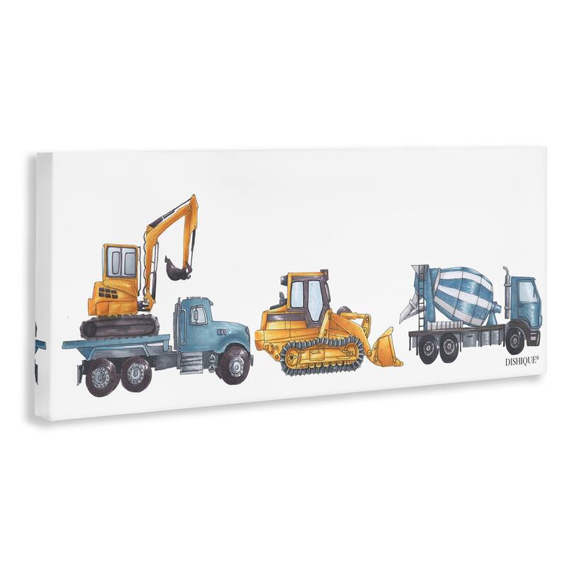 Stupell Construction Vehicles Bulldozer Trucks Driving Illustration Canvas Wall Art, Design by Dishique