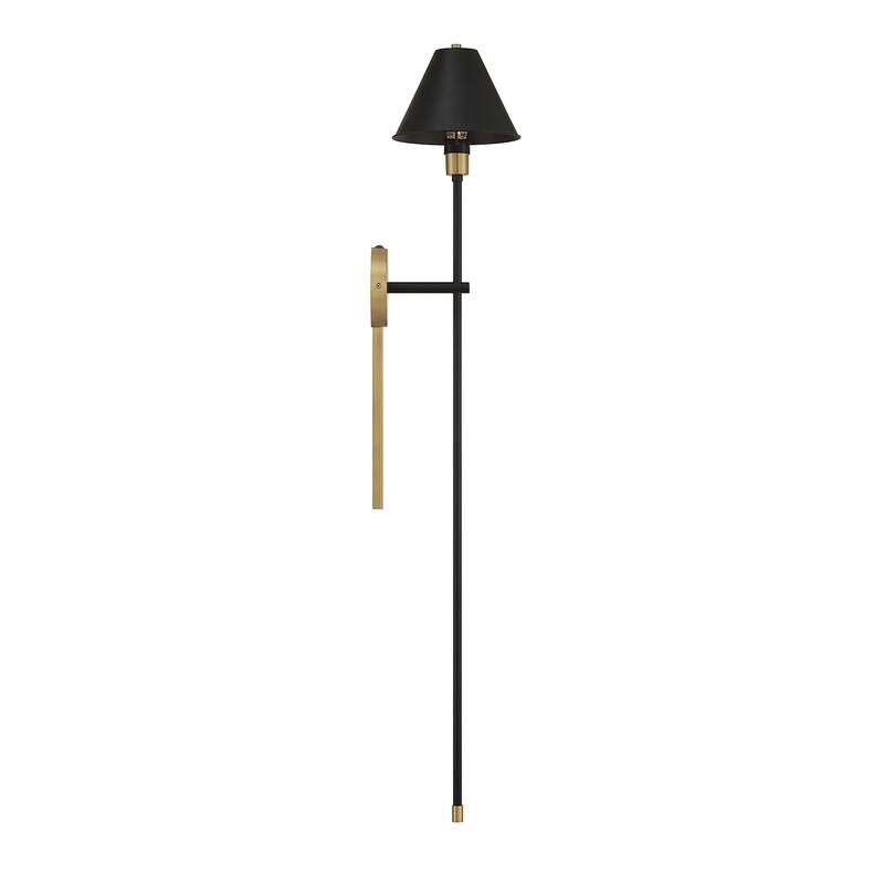 Trade Winds Heather 1-Light Wall Sconce in Black with Natural Brass Accents