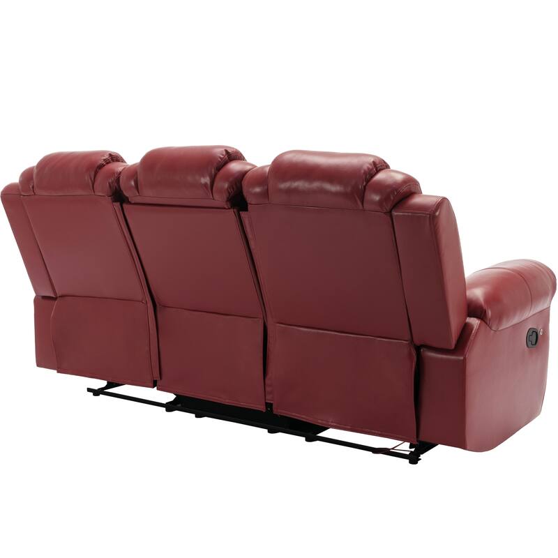 Home Theater Seating Manual Recliner Chair with Center Console and LED Light Strip for Living Room, Black