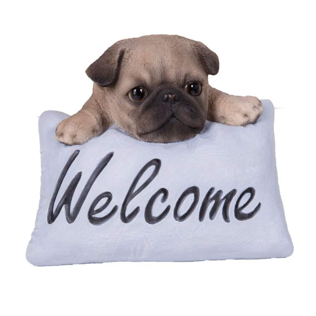 5" Pug with Welcome Sign Outdoor Garden Statue