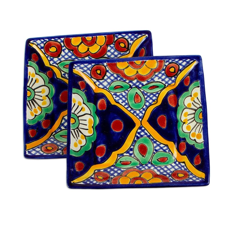 Novica Handmade Hidalgo Square Ceramic Dessert Plates (Pair)