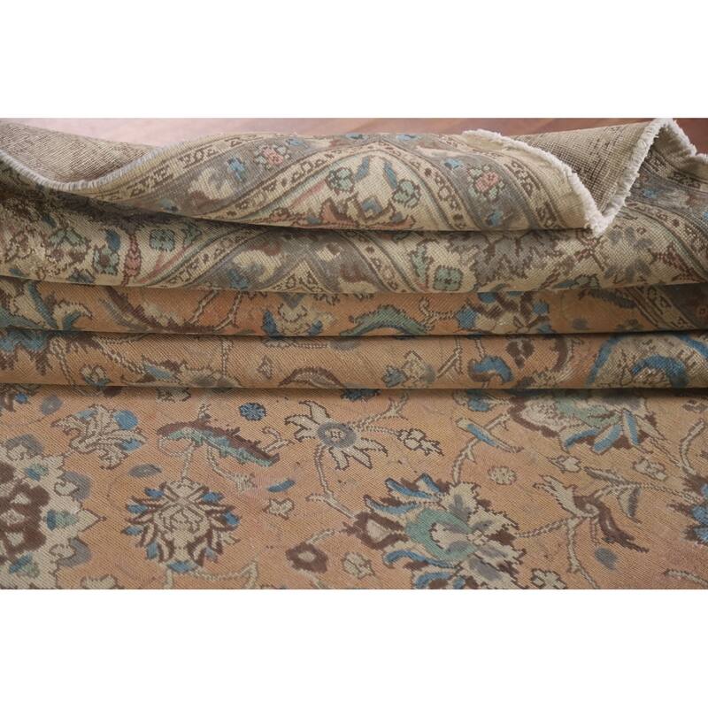 Hand Knotted Oriental 100% Wool Carpet Traditional All-Over Coral Tabriz Area Rug - 12' 6'' X 9' 7''