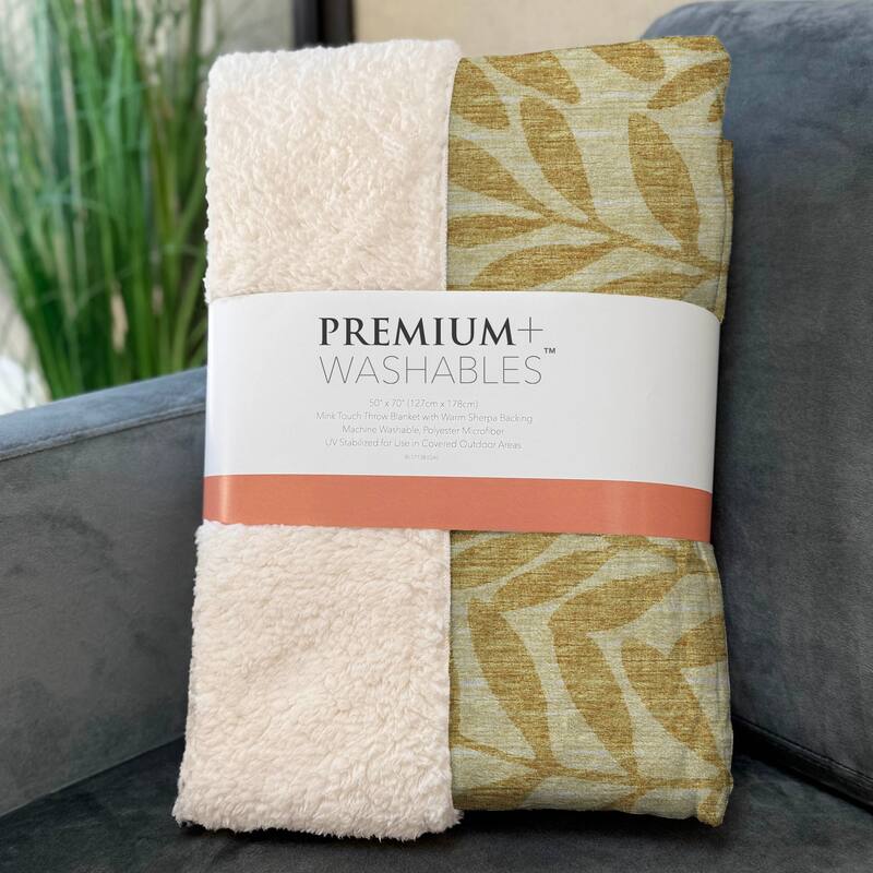 Premium Machine Washable ASB111 Floral Palms Sherpa Throw Blanket