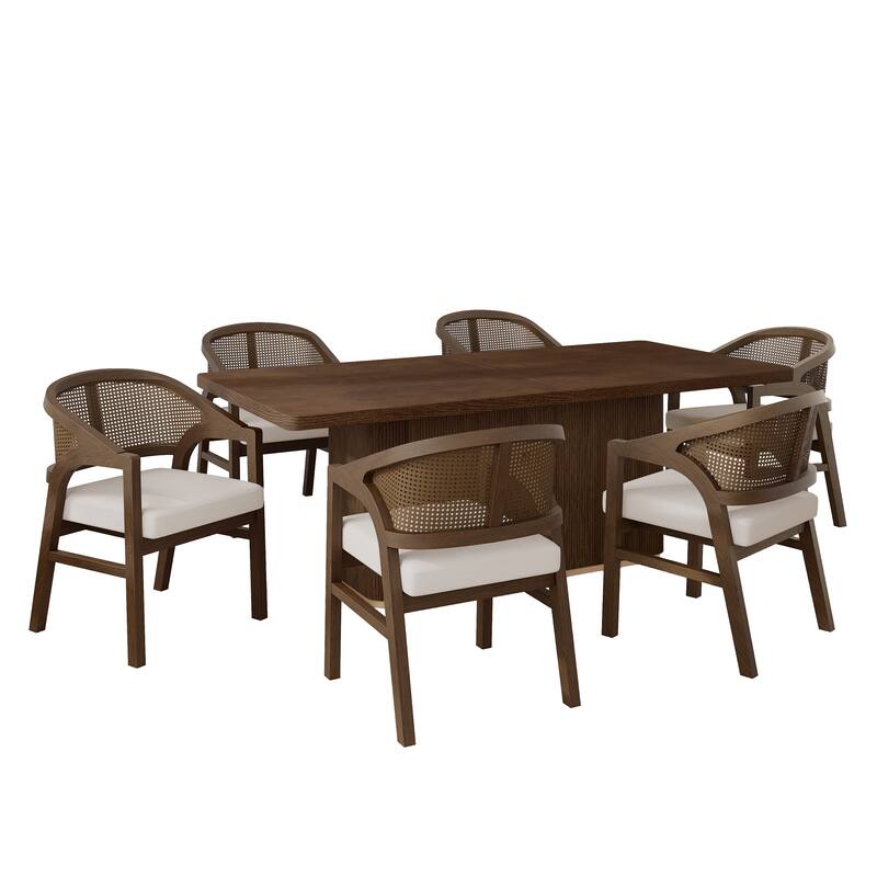Christopher Knight Home - Eryndor Rubber Wood 7 Piece Dining Set With Rattan Back