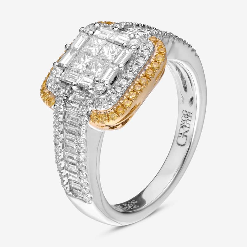 Gregg Ruth 18K Gold, White Diamond and Fancy Yellow Diamond Engagement Ring Sz. 6.5