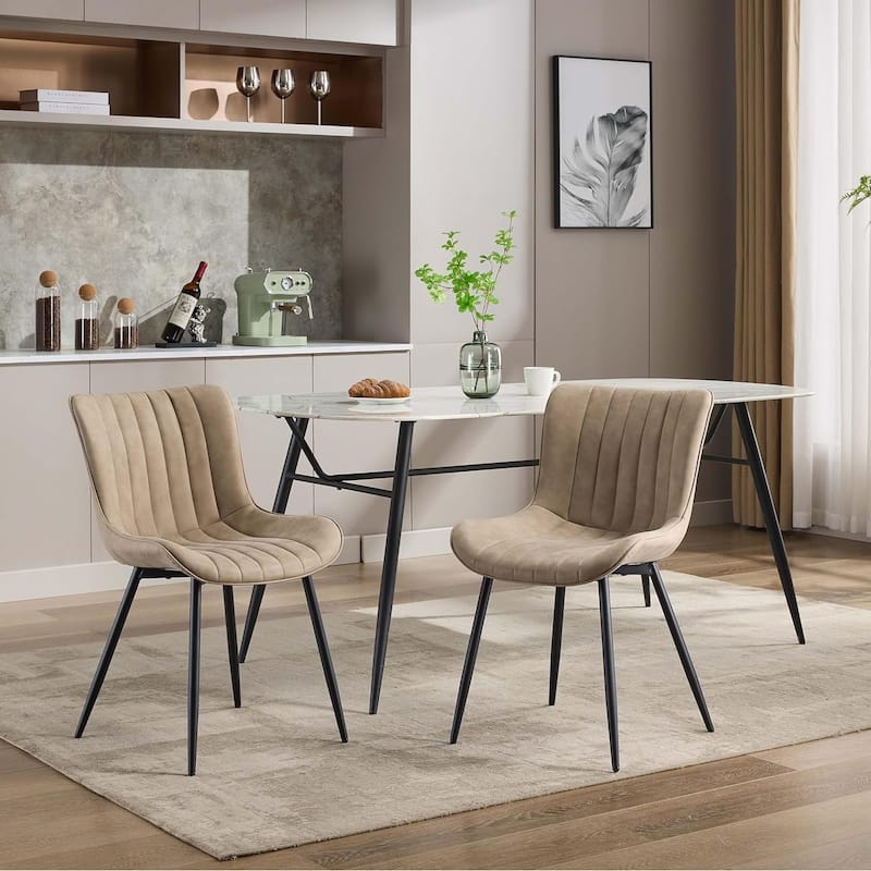 Upholstered Dining Chairs Set of 2, Mid Century Modern Armless Kitchen Chair - Beige-stripe