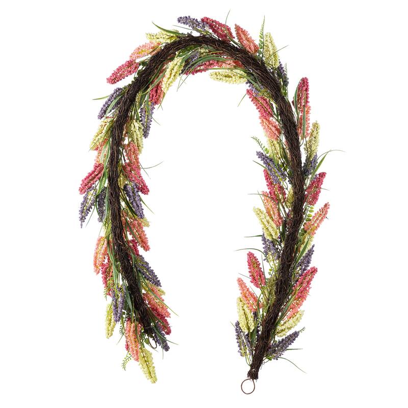 Glitzhome Pink, Purple & Yellow Mixed Heather Wreath Teardrop Garland