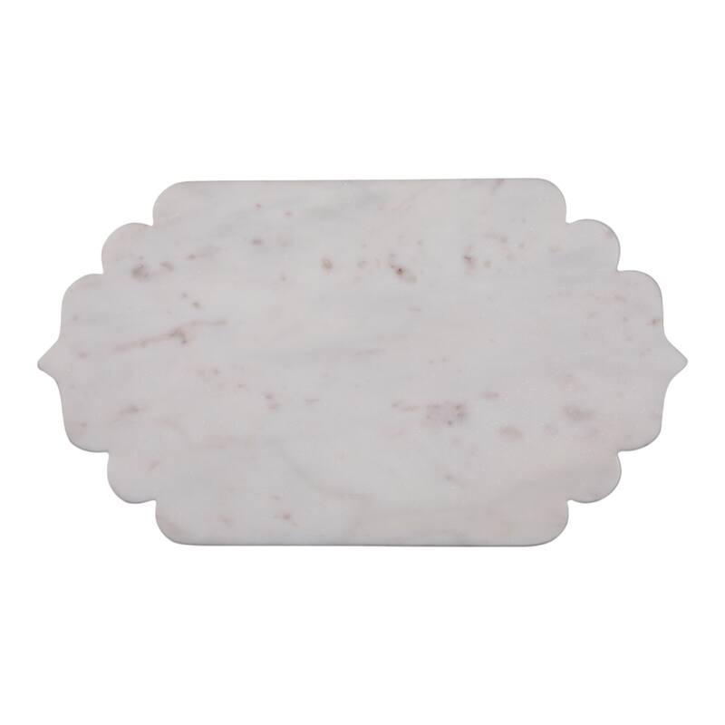 Marble Decorative Tray Scalloped Edge for Office Bedroom - 1" White - 14" x 8" x 0.5"