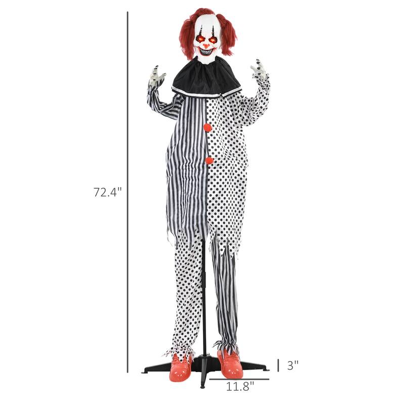 6FT Animatronic Circus Clown Halloween Prop Motion Sound Activated Light-Up Eyes Laughter