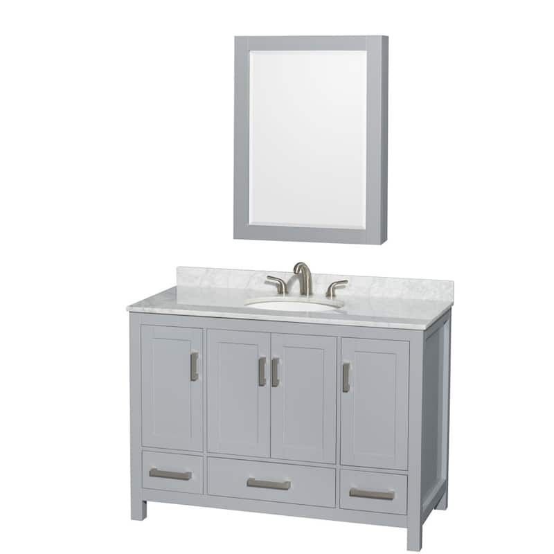 Wyndham Collection WCS141448SUNOMED Sheffield 48" Freestanding Single - Gray / White Carrara Marble Top / Brushed Chrome - Steel Finish