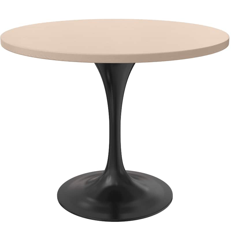 LeisureMod Verve 36" Round Dining Table with MDF Wood TableTop and Black Steel Base for Kitchen & Dining Room