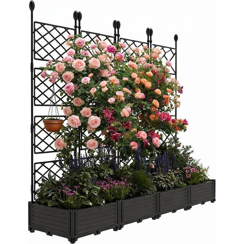 Raised Garden Bed, with Trellis & Privacy Screen - 4pcs