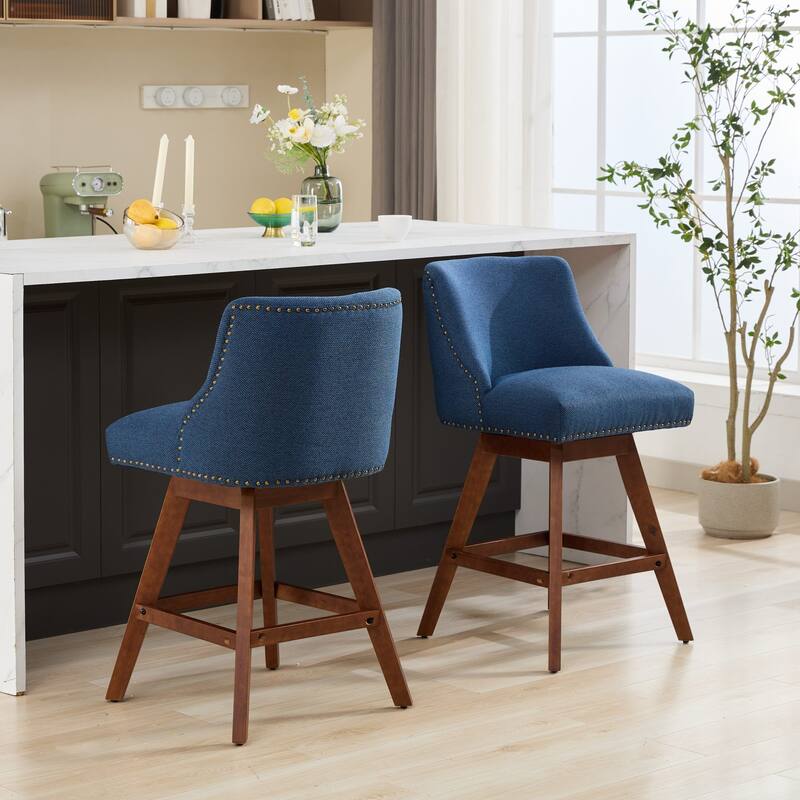 GDF Studio - Meryn Upholstered 26-Inch Counter Height Swivel Bar Stools with Curved Back (Set of 2)