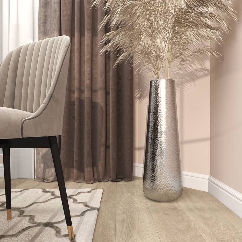 Silver Aluminum Metal Tall Hammered Vase