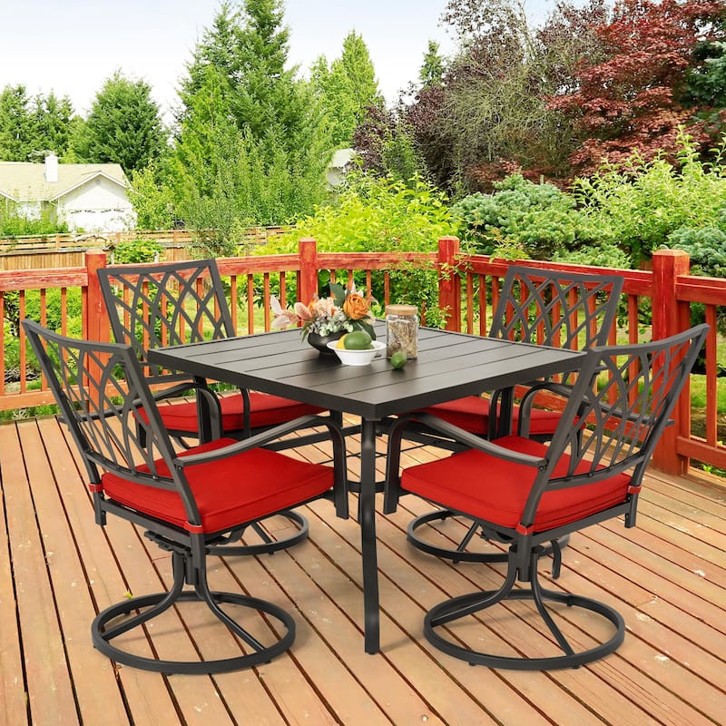 Nuu Garden Outdoor 5-Piece Dining Set, Stackable Chairs and 37'' Square Dining Table