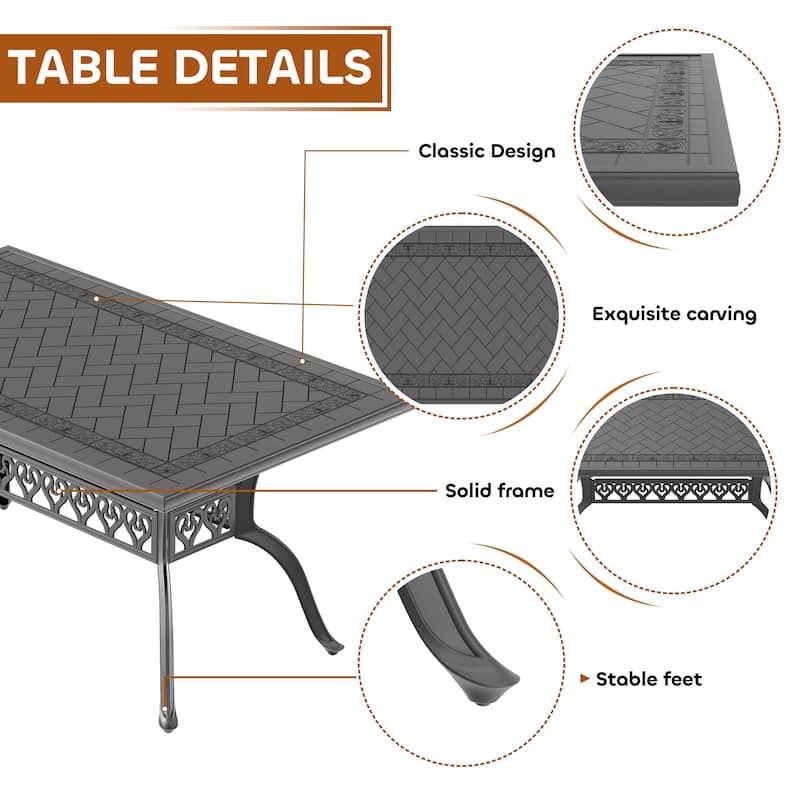 5/7-Piece Cast Aluminum Outdoor Dining Set with 59.06'' L X 35.43'' W Rectangular Table and Random Color Seat Cushions
