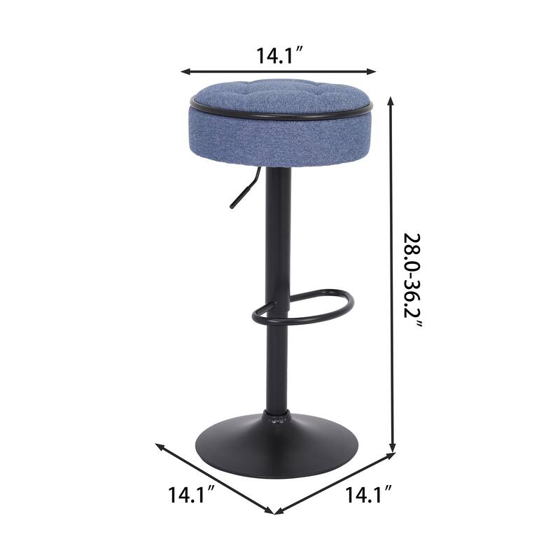 Round Storage Bar Stool Set of 2, Linen Height Adjustable Barstool, 360°Counter Height Swivel Stool