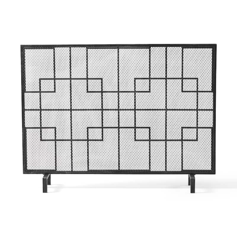 Contemporary Iron Fireplace Screen with Geometric Design