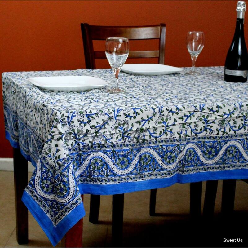 Block Printed Cotton Floral Tablecloth Collection - 72 x 72 in