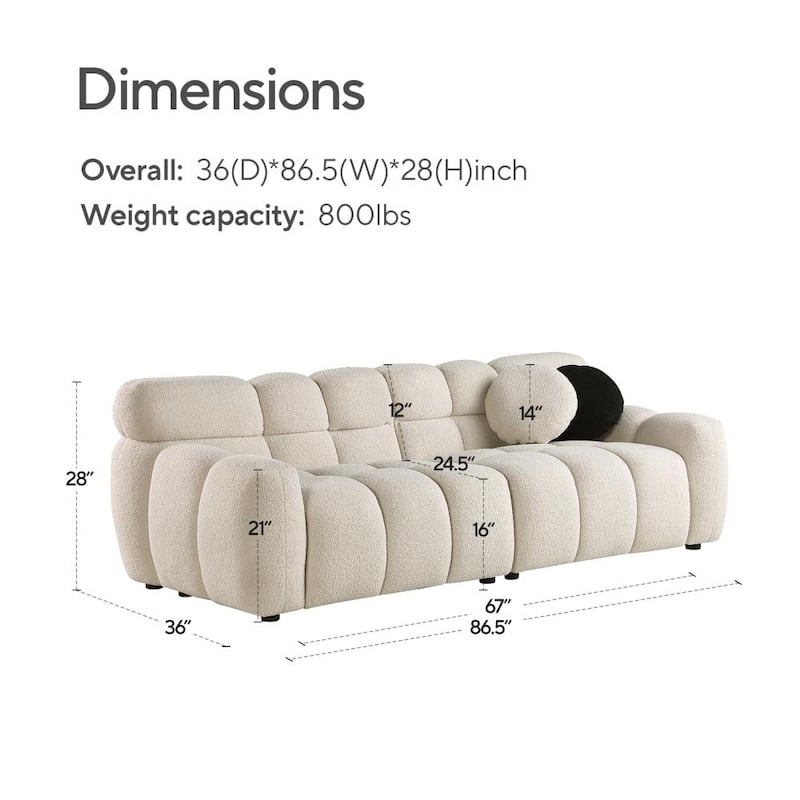 87.4" 3-Seater Boucle Sofa with Wood Frame