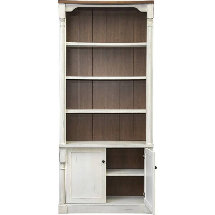 Rustic 8' Wood Bookcase With Doors, Storage Cabinet, White - 42W x 94H x 16D