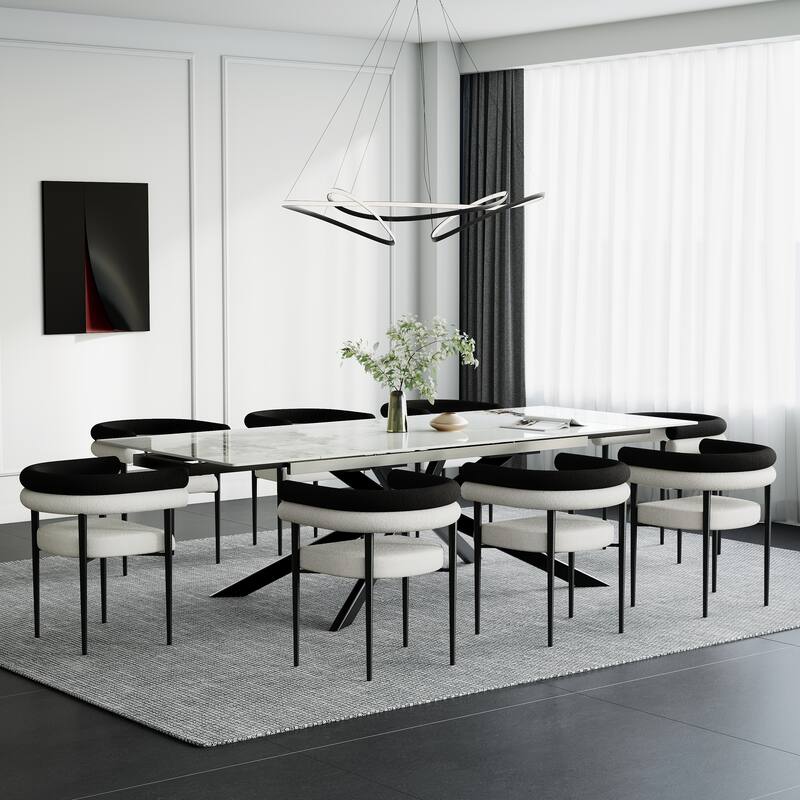 110.24" Extendable Sintered Stone Dining Table With 8 Chairs Dining Table Set