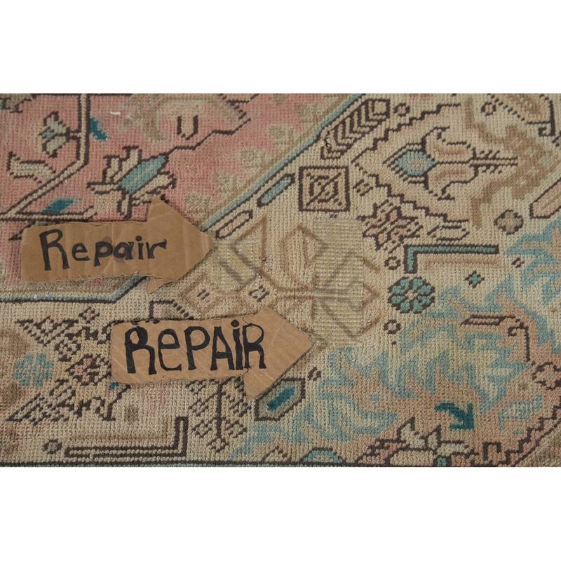 Pink Geometric Tabriz Persian Vintage Area Rug Handmade Wool Carpet - 8'0"x 11'5"