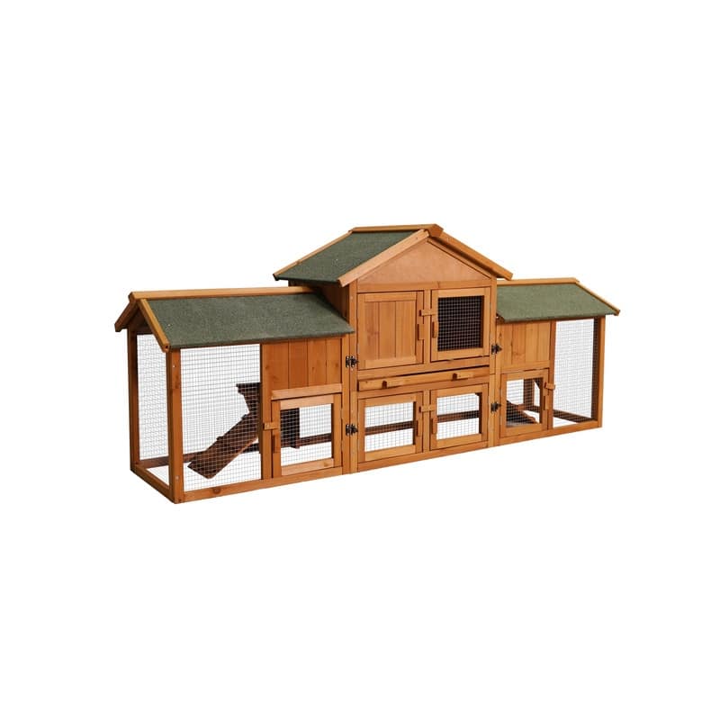 Extra Large Rabbit Hutch with 2 Runs, Outdoor Bunny Cage, Chicken Coop Guinea Pig House Animal Habitats with Removable Tray