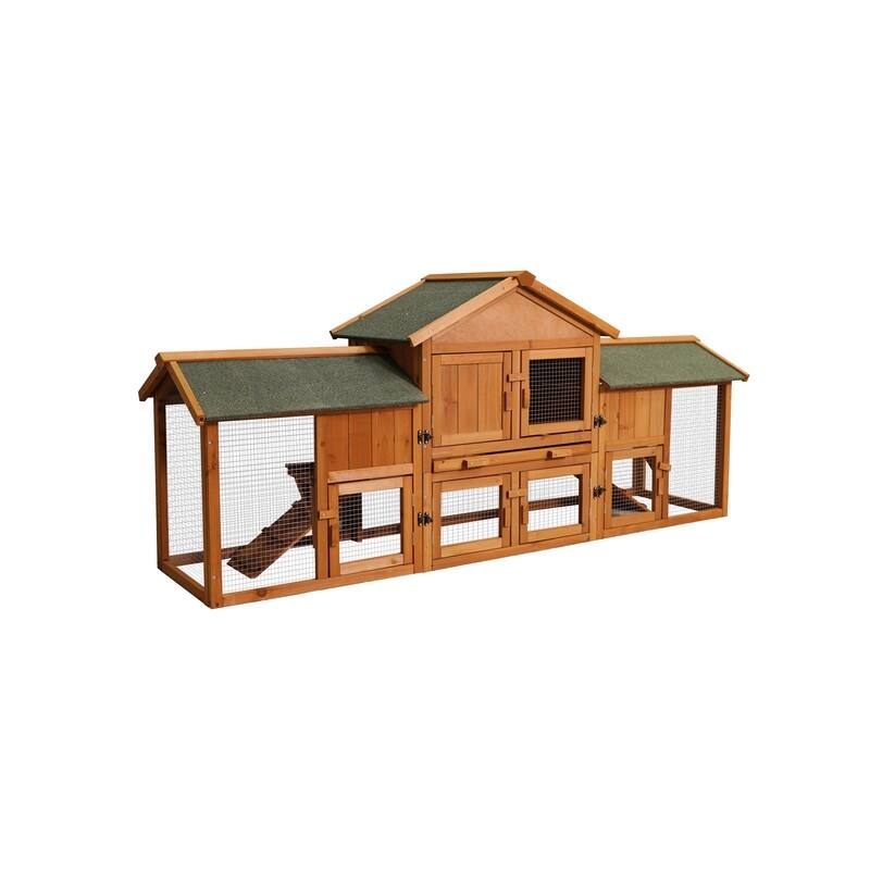Extra Large Rabbit Hutch with 2 Runs, Outdoor Bunny Cage, Chicken Coop