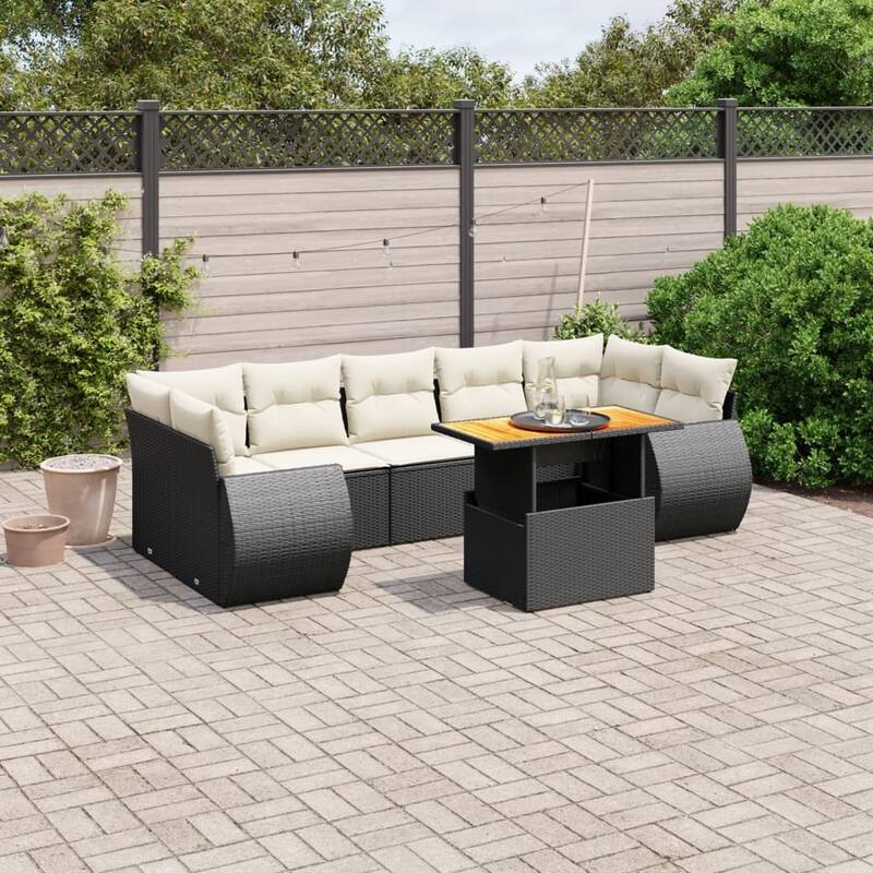 vidaXL Patio Sofa Set with Cushions Sectional Lounge Set 8 Piece Poly Rattan - 21.7 x 39.4 x 28.7 - Black