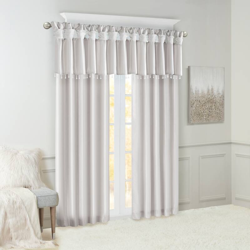 Madison Park Natalie Lightweight Faux Silk Valance with Beads - 50x26"