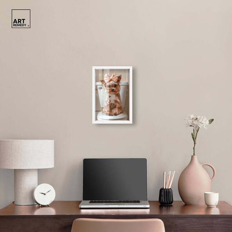 Cute Yorkie on the Toilet Shadowbox by Art Remedy