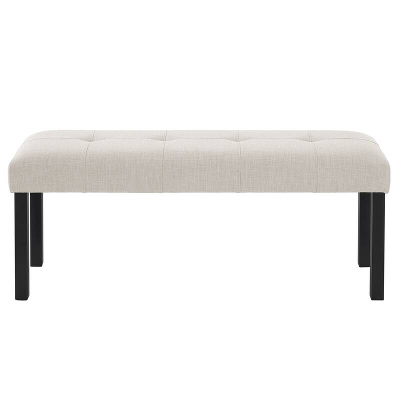 Modern Tufted Linen Dining Bench, Farmhouse Upholstered Entryway Bench with Black Rubber Wood Legs