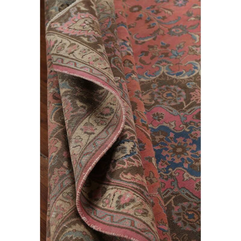 Traditional Pink Mashad Persian Vintage Rug Handmade Wool Carpet - 9'8"x 12'3"